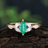 Classic Marquise Cut Emerald Engagement Ring Sider with 3-stone